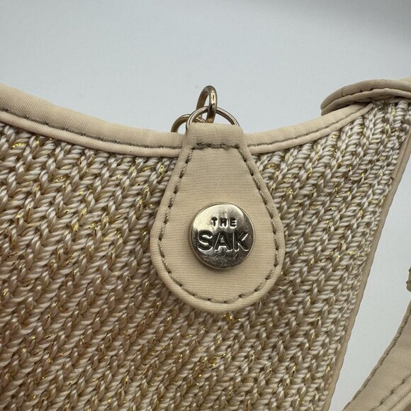 The Sak Hobo Beige Cream Woven Crochet Shoulder Hobo Bag Purse Metallic Gold - Picture 10 of 15